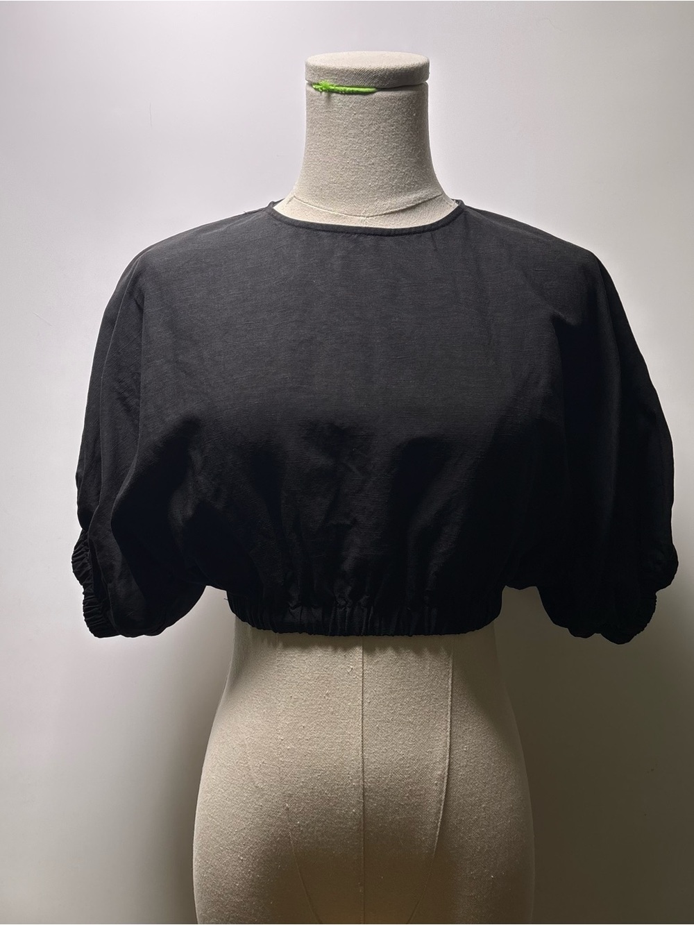 & Other Stories Black Cropped Puff Sleeve Top Size XS